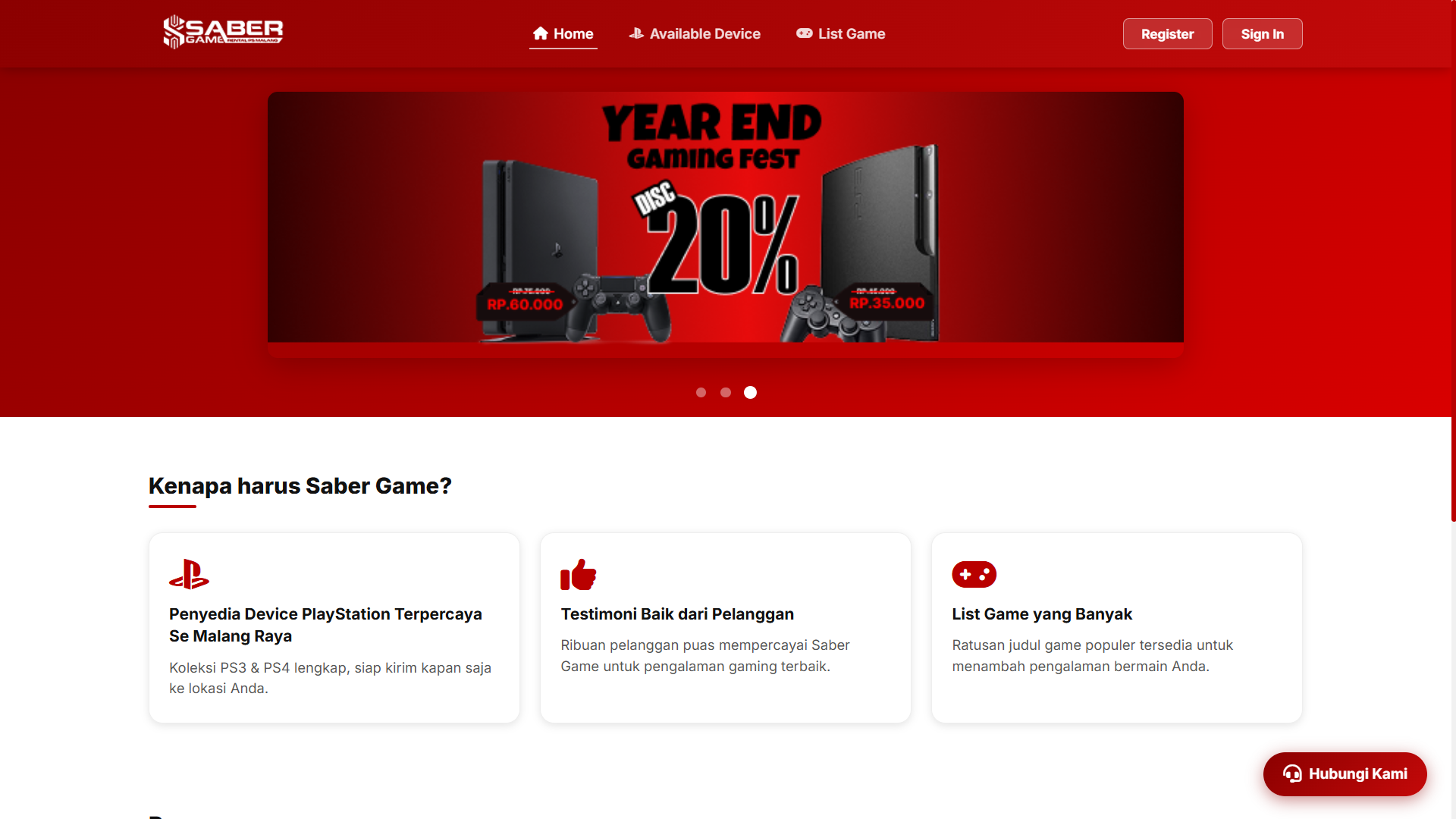 Saber Game AI - Web Rental PlayStation Terintegrasi AI Chatbot - Muhammad Arga Pradana